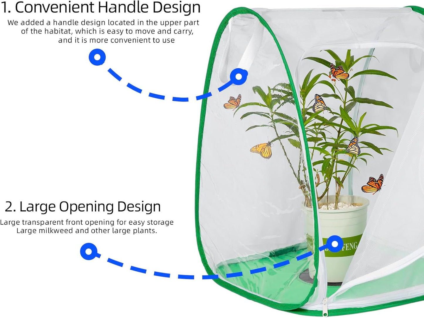 Outdoor Pop-up Large Insect and Butterfly Net Habitat，Windproof Trapezoidal Design，Collapsible Caterpillar Growing Mesh Cage Terrarium