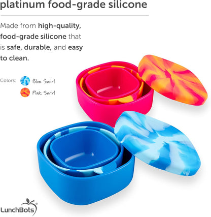LunchBots Silicone Suction Bowl for Baby & Toddler, Stackable Nesting Bowl Set of 3 with Lid for Feeding, Portable Travel Bowls, Dishwasher Safe, 5/8/17 oz (Blue/Green)