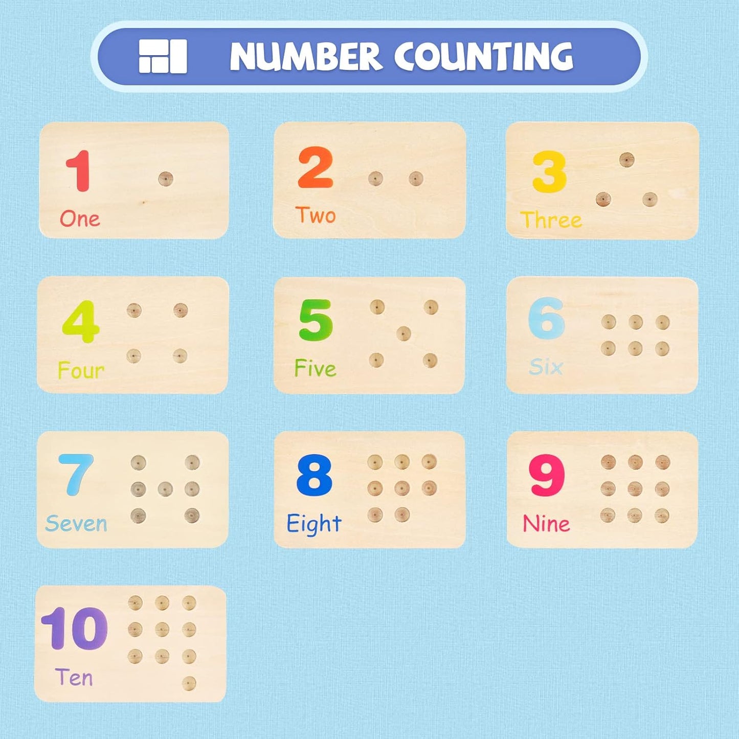 Wooden Montessori Number Blocks for Toddlers, Counting Peg Board for Kids Age 3 4 5,Preschool Learning Toys,Ideal for Kids 3 4 5 Years Old