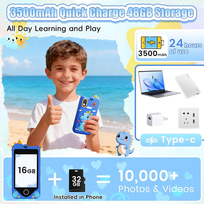 PROGRACE Kids Smart Phone - Talk & Text Learning Toys Cell Phone with Parental Controls, Safe Apps, 4.2" Touchscreen, Dual Camera, Games, Christmas Birthday Gifts for Kids Boys Girls Ages 5-14