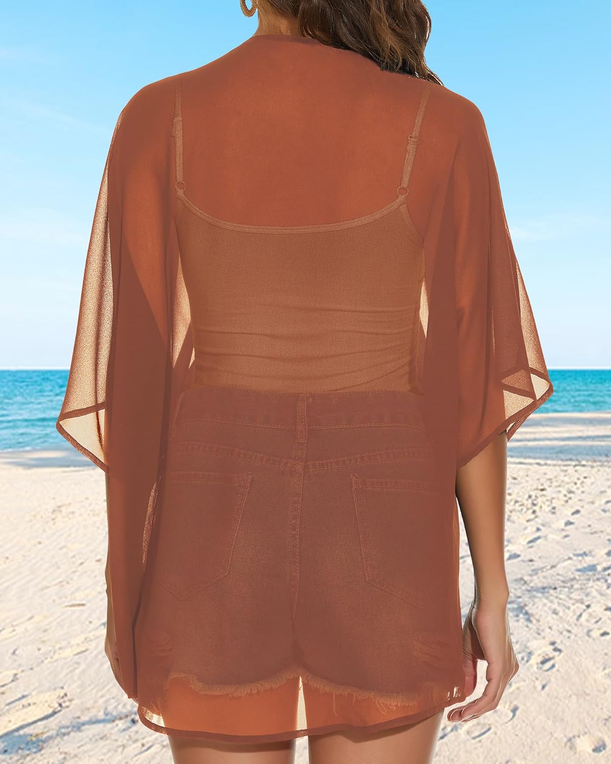 Womens Kimono Cardigans Beach Cover ups Swimwear Puff Sleeve Loose Casual Summer Tops 2026