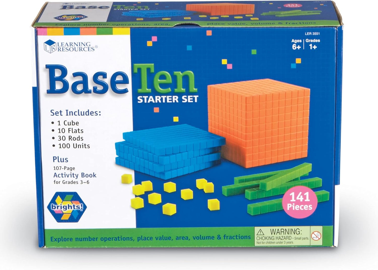 Learning Resources Brights! Base 10 Starter Set - 100 Piece Set, Ages 6+, 1+ Grade, Math Manipulatives, Teacher Supplies, Back to School