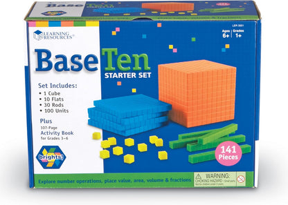 Learning Resources Brights! Base 10 Starter Set - 100 Piece Set, Ages 6+, 1+ Grade, Math Manipulatives, Teacher Supplies, Back to School