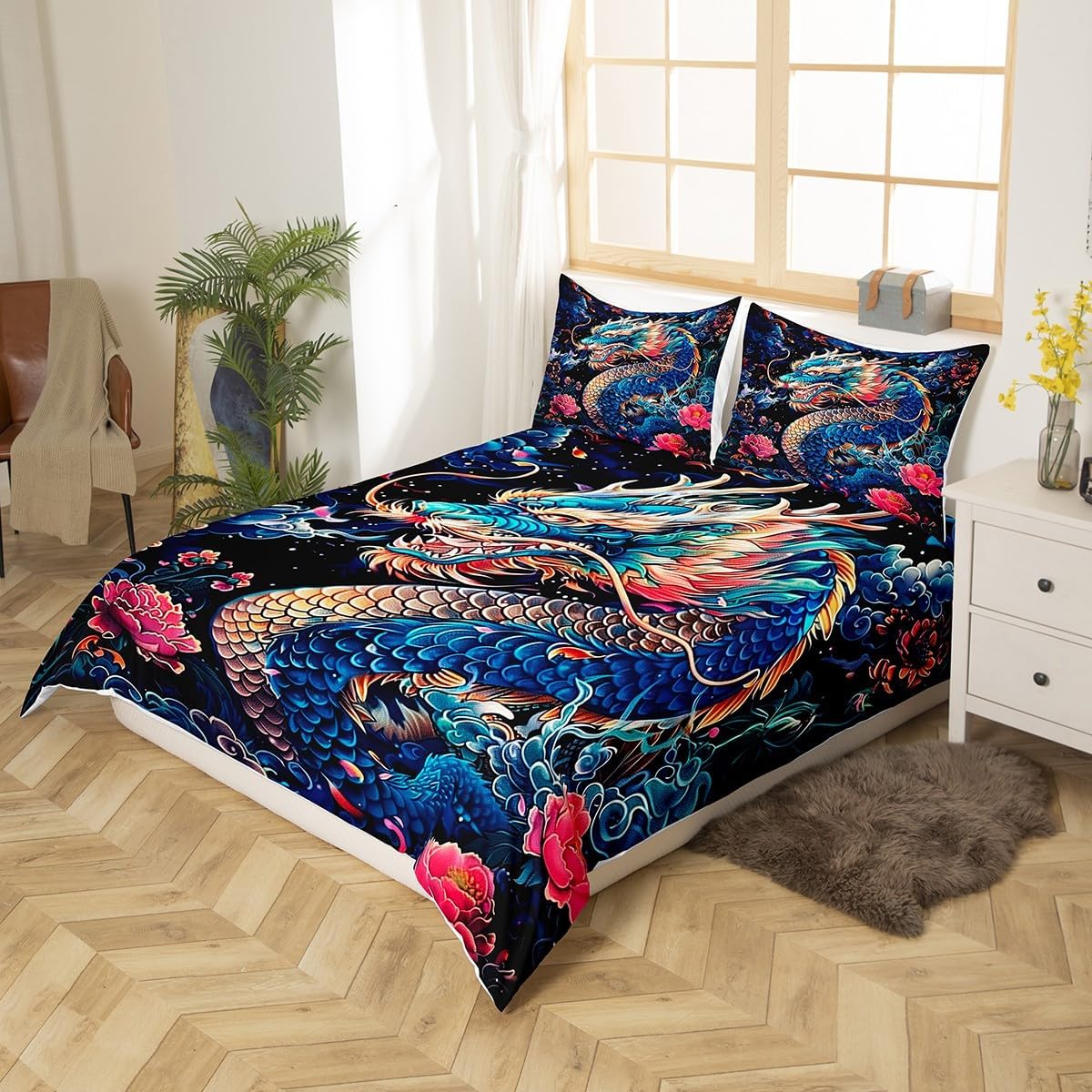Drum Kit Duvet Cover,Kids Musical Instruments Bedding Set,Rock Music Comforter Cover for Boys Girls Room Decor,Neon Lighting Lightweight Bedspread Cover Twin Size with 1 Pillow Case(No Comforter)