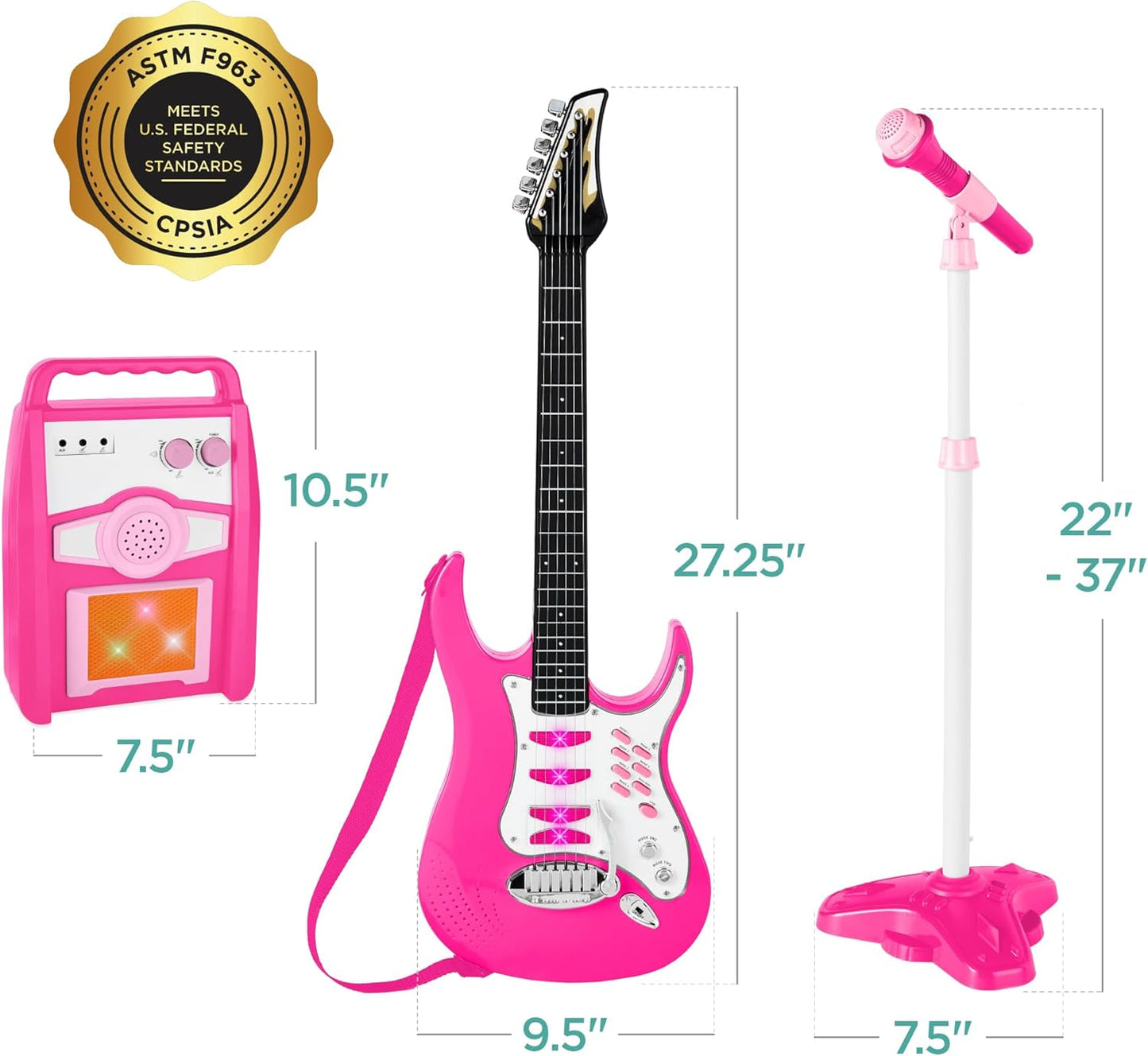 Best Choice Products Kids Electric Guitar Set with Microphone & Amp, Interactive Musical Toy for Boys & Girls, Lights & Sounds, Demo Songs, AUX Input, DIY Stickers - Blue
