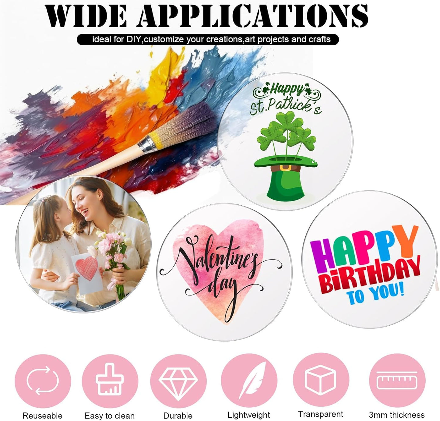 Jetec 30 Pcs 4 Inch Acrylic Circle Blanks Clear Disc Round Transparent Acrylic Coasters Ornament Blanks Miniature Bases for Crafts Christmas Ornament DIY Art Projects Supplies