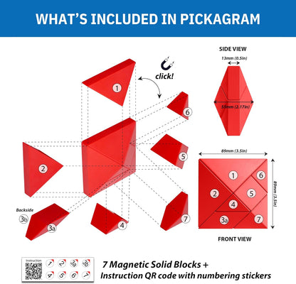 Pickagram Tangram 3D Magnetic Puzzle for Kids (8-12), Adults & Seniors | STEM Certified Fidget Puzzle - Magnetic Pattern Blocks for Cognitive Development, Creativity & Focus - Random Mix