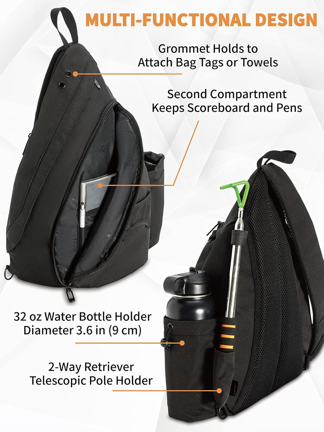 MOYAQI Disc Golf Bag with Retriever Holder and Storage Pockets, Disc Golf Backpack with 8-10 Disc Capacity, Padded Adjustable Strap and Back Panel, Lightweight and Durable