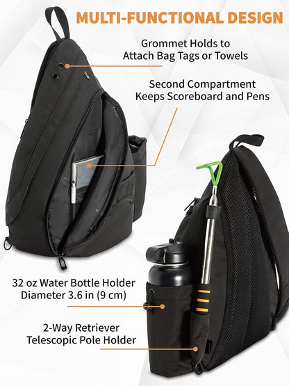 MOYAQI Disc Golf Bag with Retriever Holder and Storage Pockets, Disc Golf Backpack with 8-10 Disc Capacity, Padded Adjustable Strap and Back Panel, Lightweight and Durable