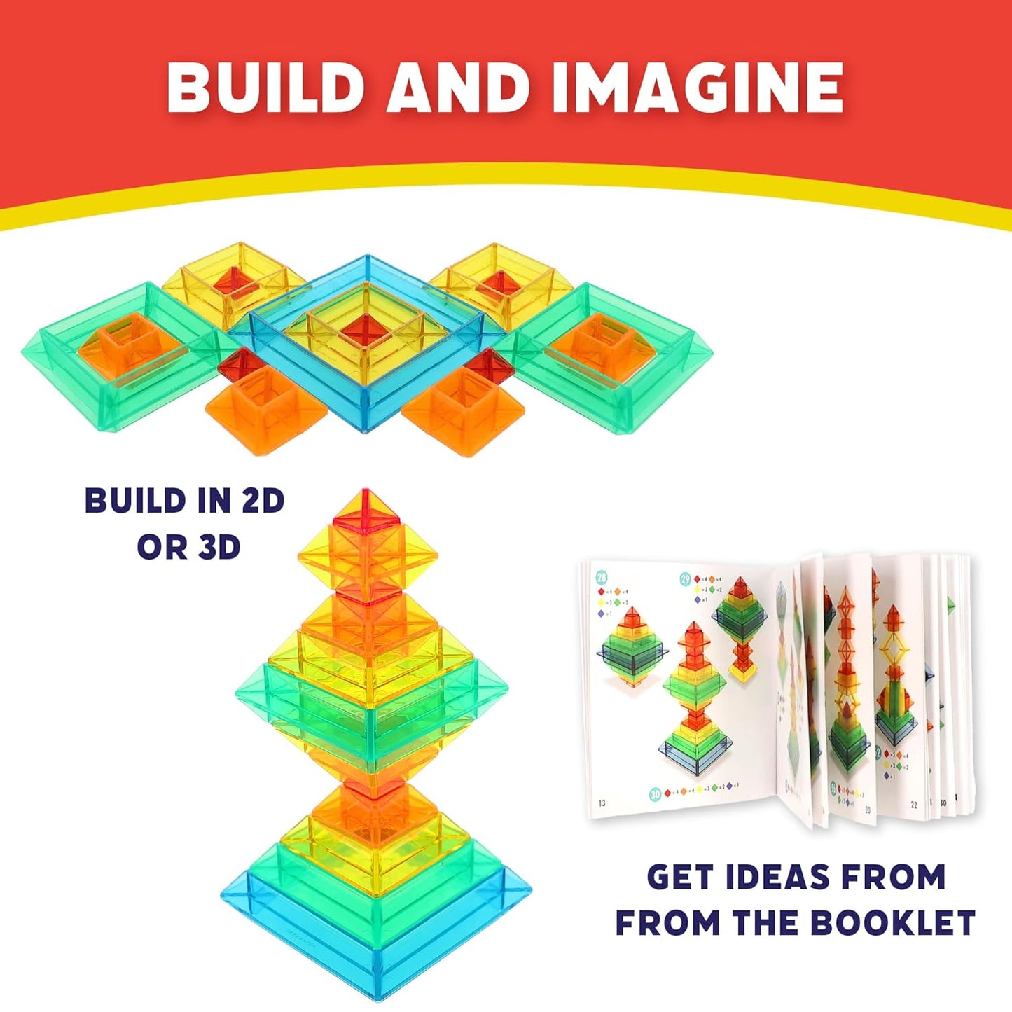 Popular Playthings Sakkaro Geometry Play Stacking Toy, Colorful Shape Building Puzzle, Stem Learning Gift for Kids Ages 3 & Up