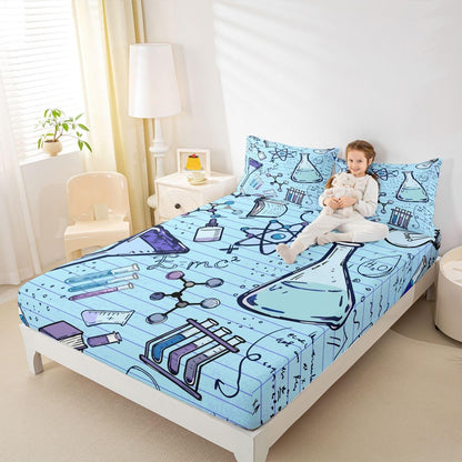 Erosebridal Chemistry Lab Fitted Sheet Twin Size Chemical Equation Bed Sheets for Boys Girls Chemical Elements Science Theme Bed Set Teens Kids Science Students Bedding Set School Dorm Room Decor