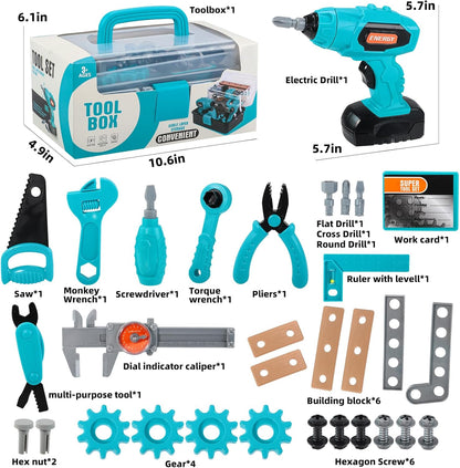 GAIETYDIY Kids Tool Set – Pretend Play Toddler Tool Set with Tool Box, Electronic Toy Drill, Screwdriver, Screw Construction Kits, Educational Tools for Kids Ages 3,4,5,6,7 Years Old, Boy Girl