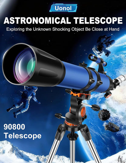 Telescope for Adults High Powered 90mm Aperture 800mm (32X-240X), Refractor Telescopes for Astronomy Beginners with AZ Mount Tripod, Phone Adapter, Carry Bag (80090white)