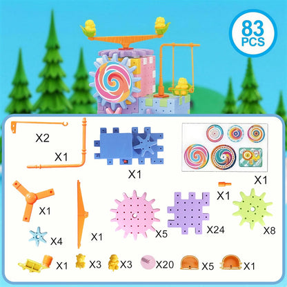 83 Pieces Gear Building Blocks Set Kids Tool Set, Colorful Interlocking Gears and Puzzle Pieces, Creative Construction Toy, STEM Learning
