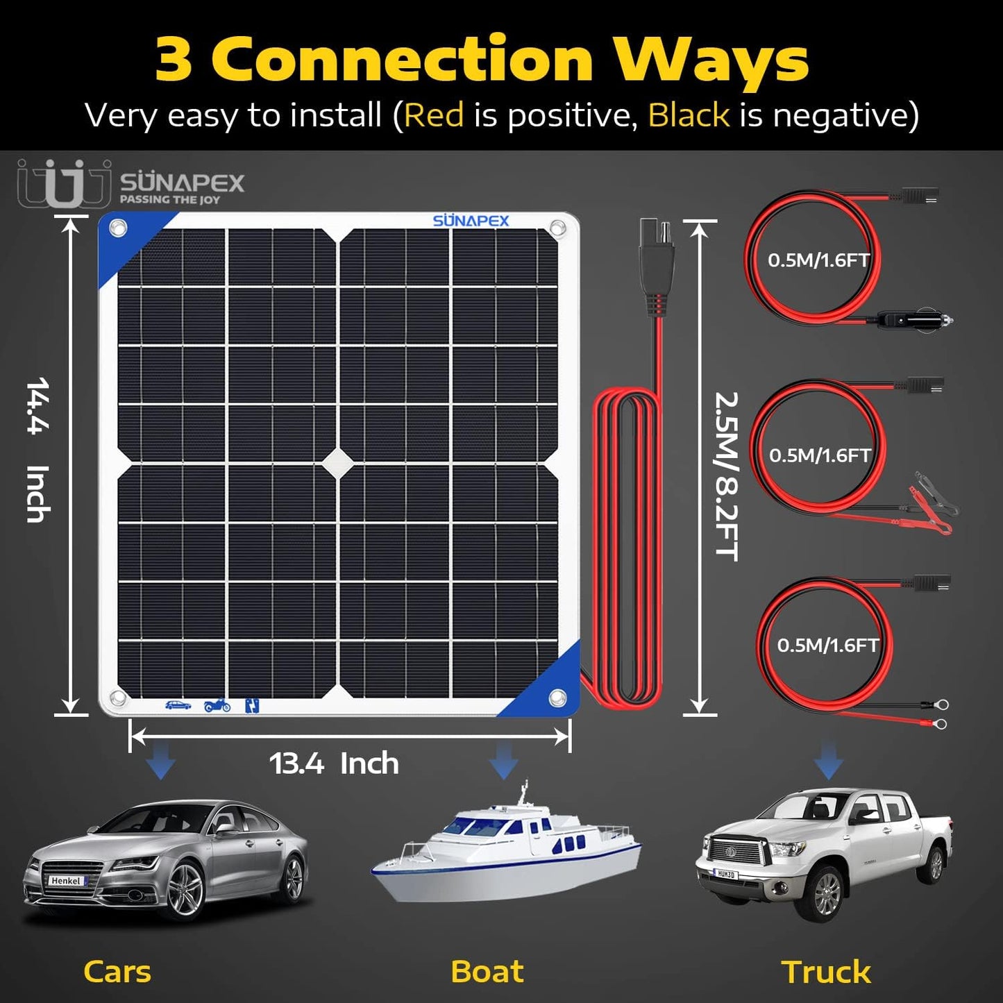 SUNAPEX 12V 10 Watt Solar Trickle Charger Maintainer - Waterproof Solar Powered Battery Charger - Solar Panel Kit Built-in Smart Charge Controller for Car Rv Trailer Truck Boat Automotive Marine