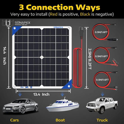 SUNAPEX 12V 10 Watt Solar Trickle Charger Maintainer - Waterproof Solar Powered Battery Charger - Solar Panel Kit Built-in Smart Charge Controller for Car Rv Trailer Truck Boat Automotive Marine