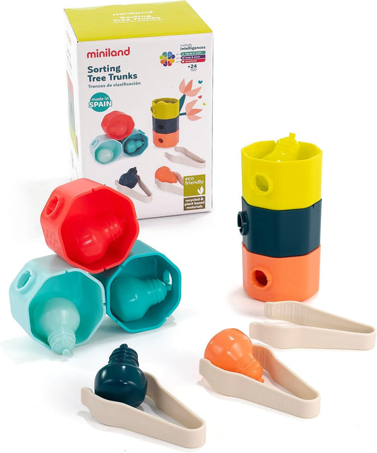 Miniland Feel to Learn Sorting Tree Trunks for Children from 2 to 3 Years. Multicolor Game to Help Children's handwritting Skills. Made in Spain with ECO Material