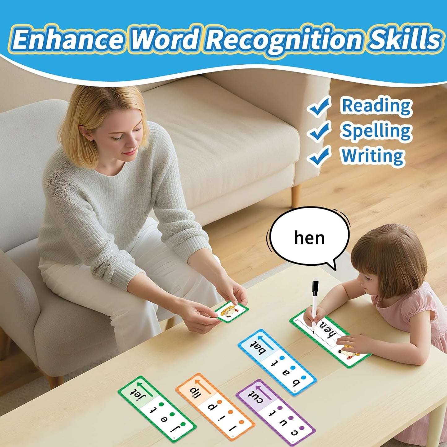 Phonics Games Flash Cards for Kids, CVC Word Games, Educational Speech Therapy Toys for Toddlers, Learn to Read & Spell, Preschool Kindergarten Learning Activities, Homeschool Essentials