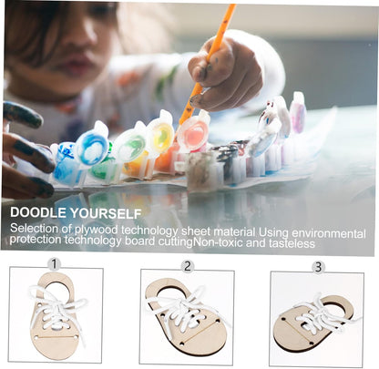 Gadpiparty 5sets DIY Graffiti Boys and Girls Toy Practice Shoe Lacing Wood Chips Unfinished Craft Wood Pendant Pendant Ornament Boys and Toys Decoration