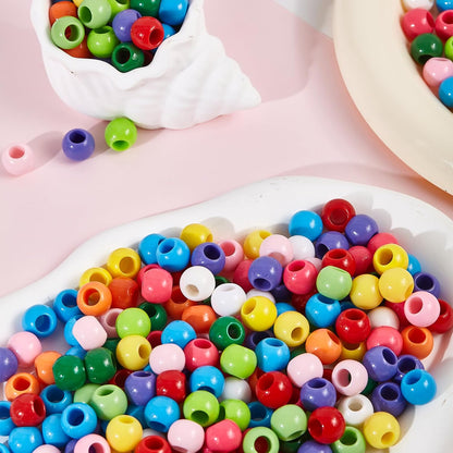 160pcs 12mm Plastics Acrylic Beads Mix 10 Color Large Hole Hair Beads(Hole:5.5mm)