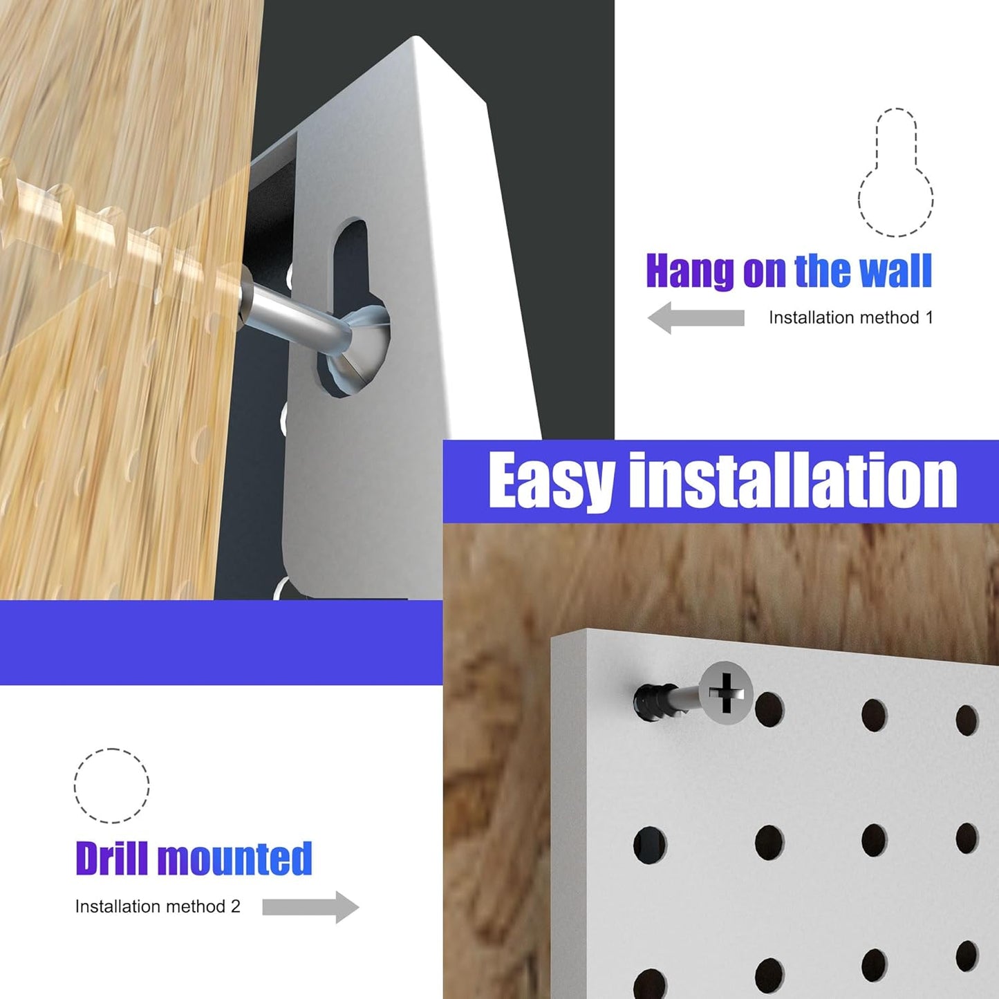 Spampur Peg Board, 4 Pack Metal PegBoard Organizer with Accessories, White Pegboard Panels with 50 Pcs Hooks and Baskets, Wall Organizer for Office, Craft Room Organization, Garage, Sewing Room