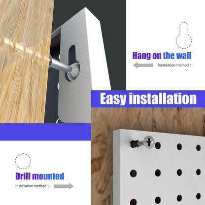 Spampur Peg Board, 4 Pack Metal PegBoard Organizer with Accessories, White Pegboard Panels with 50 Pcs Hooks and Baskets, Wall Organizer for Office, Craft Room Organization, Garage, Sewing Room