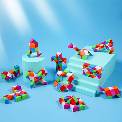 24 Pack Magic Snake Cube Fidget Toys for Kids - 24 Blocks Rainbow Twist Puzzle, Party Favors, Classroom Prizes, Birthday Goodie Bag Fillers, Stress Relief Sensory Toys