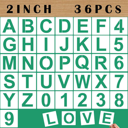 36PCS Letter Stencils 1 inch Reusable Plastic, Small Alphabet and Number Stencils for Painting on Wood, Wall, Fabric, Tracing, Rock, Chalkboard, Signage
