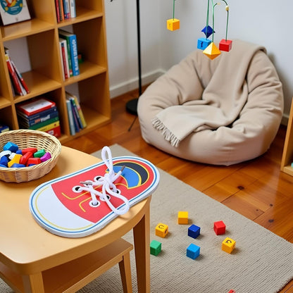Red Wooden Shoe Tying Practice, Learn to Tie Your Own Shoes Threading Lacing Shoes Training Early Learning Kits, Threading Lacing Training Board Early Learning, Education Decorative Accessories