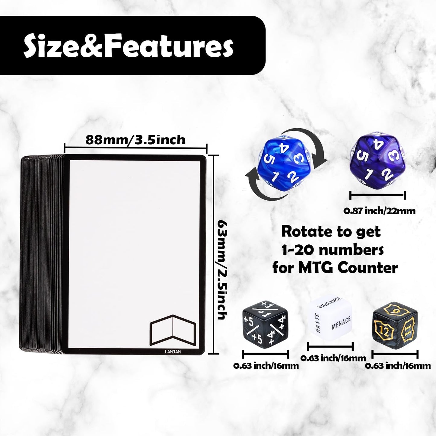 118 Pieces MTG Dice Counters Set with MTG Dry Erase Blank Cards Reusable Proxy Tokens Keyword Life Plus 1 Counter for Card Games Accessories
