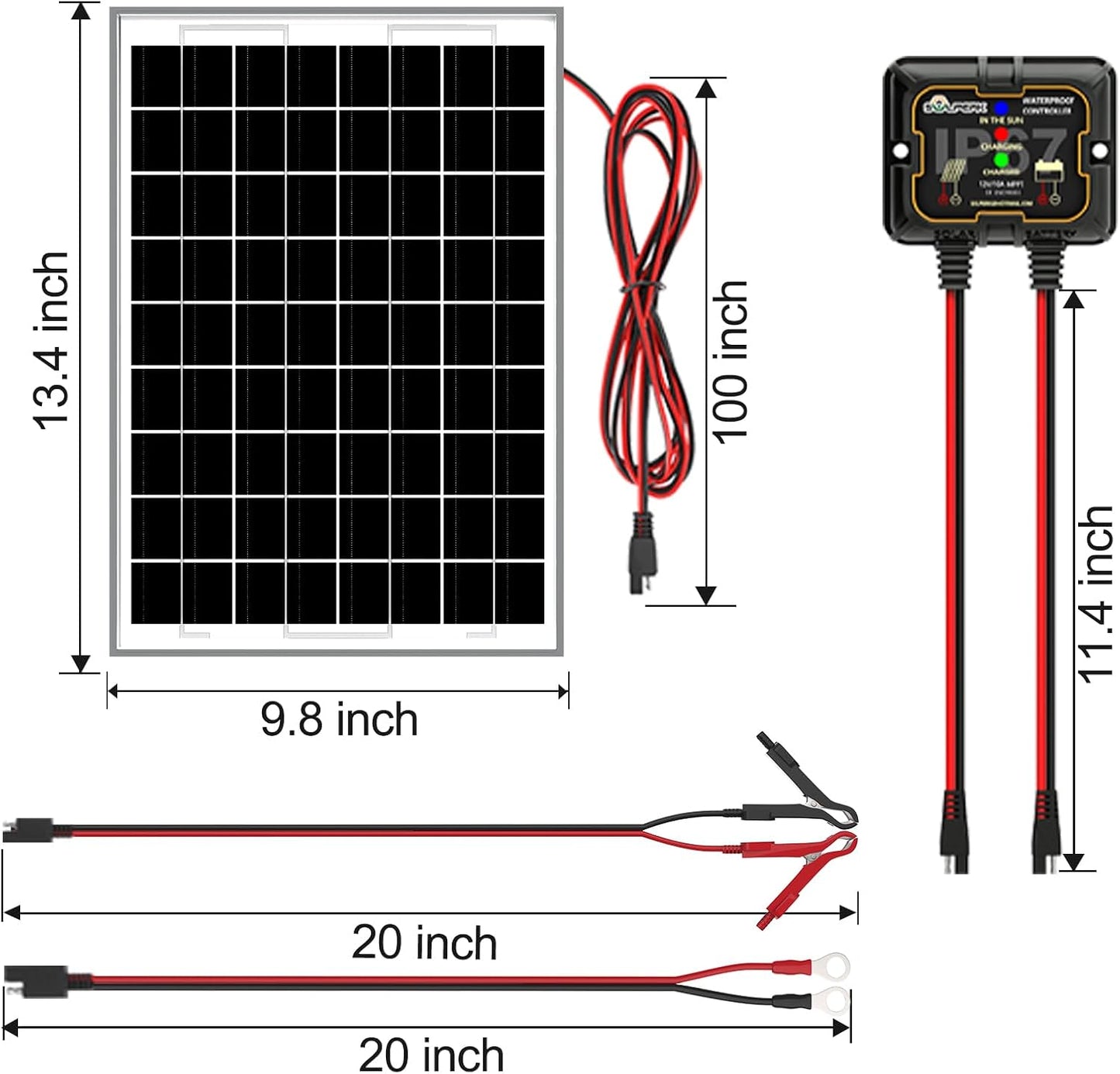 SOLPERK Solar Panel Kit 50W 12V, Waterproof Solar Battery Trickle Charger Maintainer + Waterproof Controller + Adjustable Mount Bracket for Boat Car RV Motorcycle(Without Mounting Bracket)
