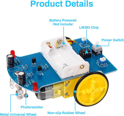 MiOYOOW Line Following Robot Car Kit, Beginners Smart Car Soldering Practice Kit STEM Educational Electronics Soldering Projects for School and Home Learning
