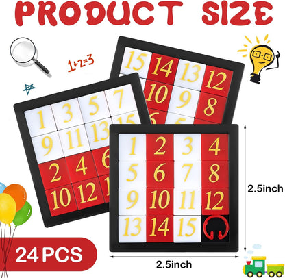 24 Pcs 15 Slide Puzzles for Kids Number Slide Puzzle Set - Brain Teaser and IQ Educational Toy for Teens, 2.6 x 2.6 Inches, Ideal for Teacher Rewards, and Learning Toys Great Party Favors