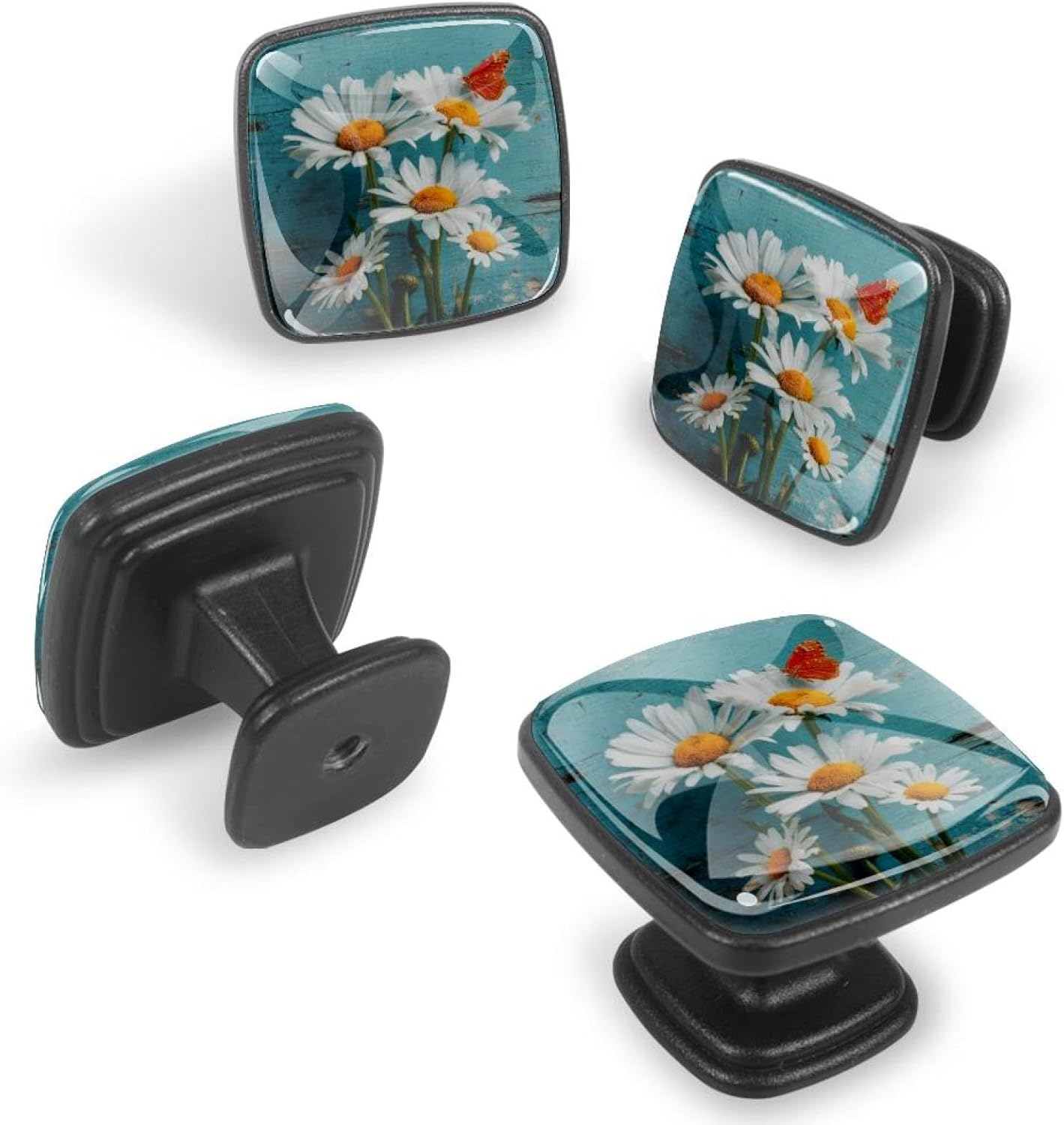 4 Pack Cabinet Knobs Drawer Pulls, 30mm Round ABS Glass Drawer Hardware Growing Purple Butterflies Cabinet Handles with Screws for Dressers Kitchens Cupboard