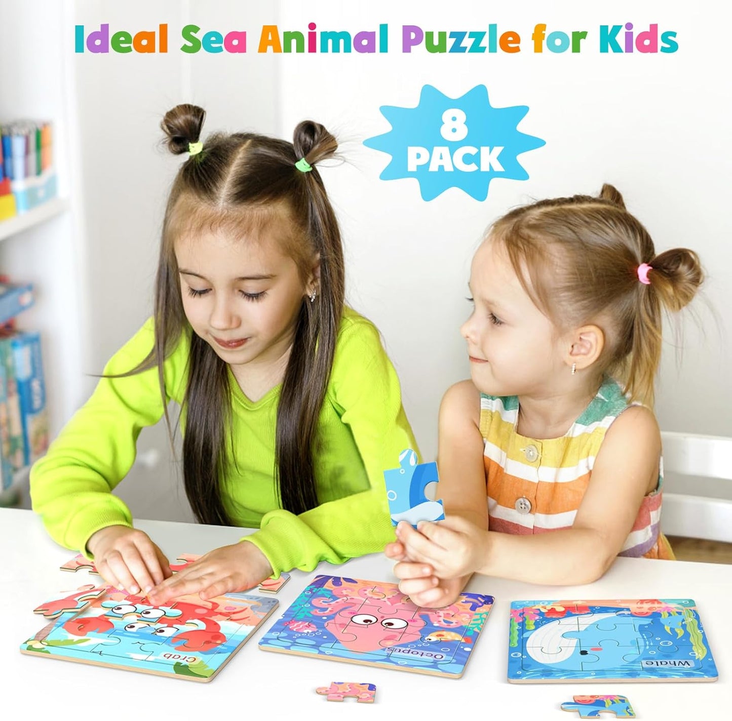 Zeoddler Wooden Puzzles for Toddlers, 8 Pack Insect Animal Jigsaw Puzzles for Kids3-5, 9 Pieces Preschool Learning Activities, Learning & Educational Toys, Gift for Boys, Girls