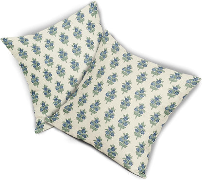 Sage Green Blue Floral Block Print Pillow Covers 18x18 Set of 2 Spring Flower Pattern Decorative Throw Pillowcases Outdoor Rustic Farmhouse Square Cushion Cases Decor for Home Couch Sofa Bed