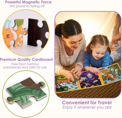 Magnetic Puzzles for Kids Ages 4-6, 20-Piece Toddler Travel Toys Unicorn Princess Puzzles Ages 3-5, Educational Learning Magnets, Ideal Road Trip Activities Toys for 3 4 5 6 Boys and Girls