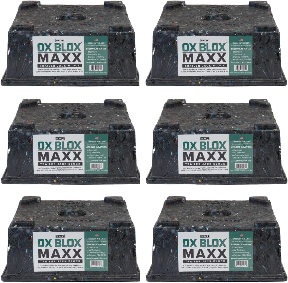 OX BLOX MAXX Heavy Duty Trailer Jack Block - 10,000 lbs. Capacity - 10.5x10.5x4.5 Inches - 6.8 lbs Weight - 5th Wheel RV Jack Block for 9" Round Feet - 9" and Smaller Feet Nest Securely Within Ridges