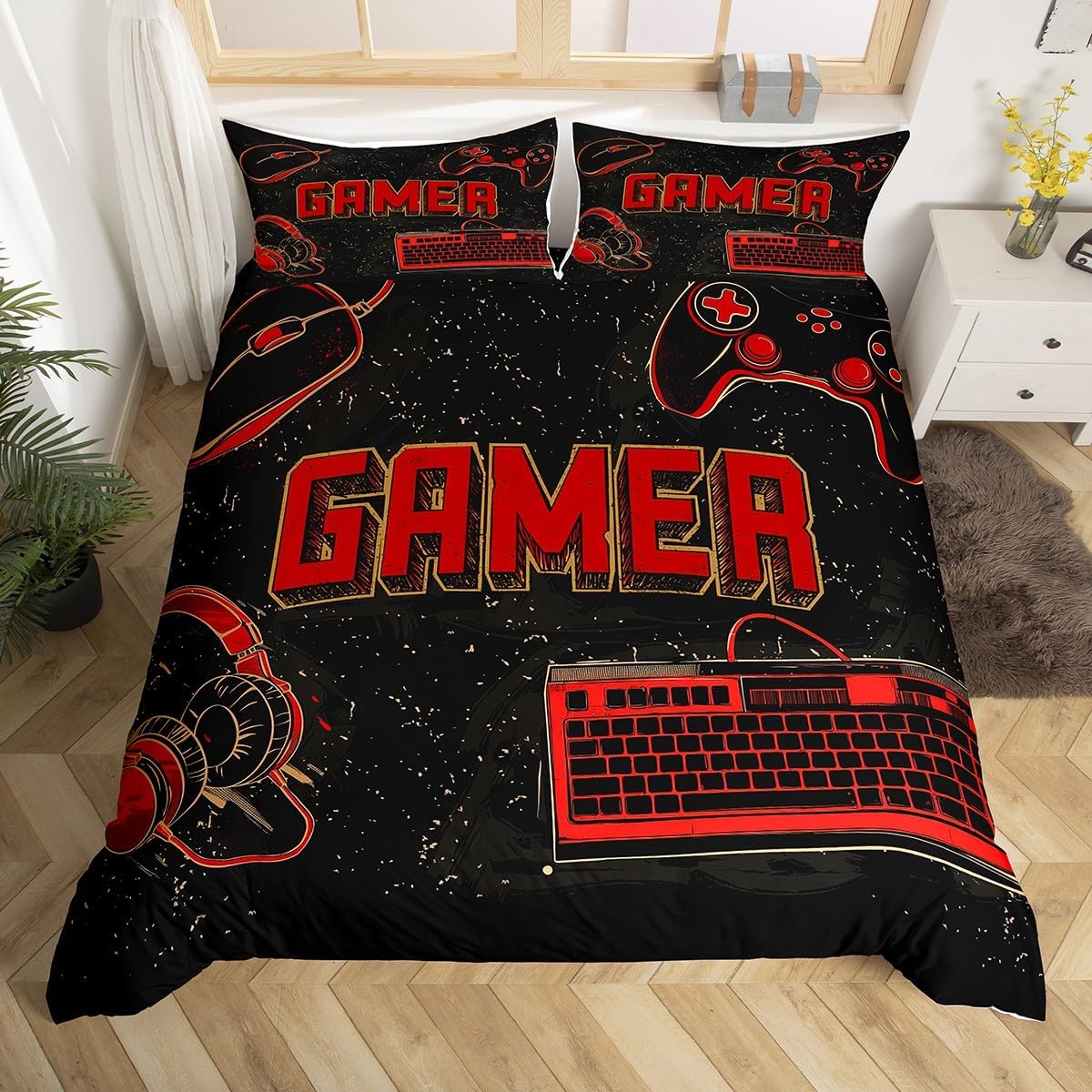 Drum Kit Duvet Cover,Kids Musical Instruments Bedding Set,Rock Music Comforter Cover for Boys Girls Room Decor,Neon Lighting Lightweight Bedspread Cover Twin Size with 1 Pillow Case(No Comforter)
