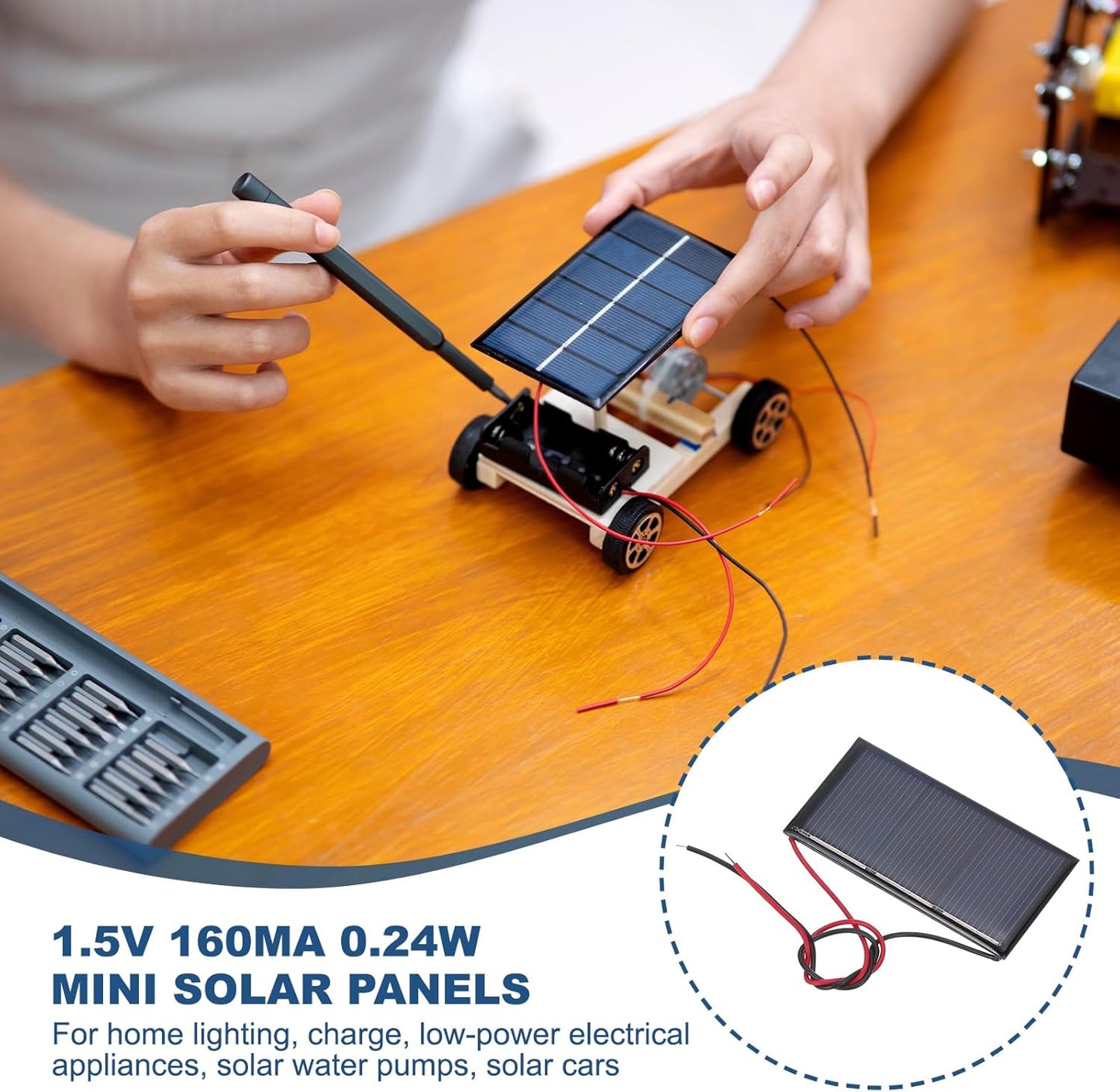 MECCANIXITY 2 Pcs 5.5V 0.44W 70mA Mini Solar Panels, Small Polycrystalline Solar Cell Panel with 2 Cable for DIY Electric Toy Materials Kits Charger, 60mm x 60mm