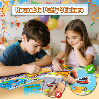 Reusable Sticker Books for Toddlers 1-3, Puffy Stickers Book for Kids Ages 2-4, Toddler Travel Activities Book Toy for Birthday Christmas - Christianity Jesus, Noah's Ark, Fairy Tales(3 Set)