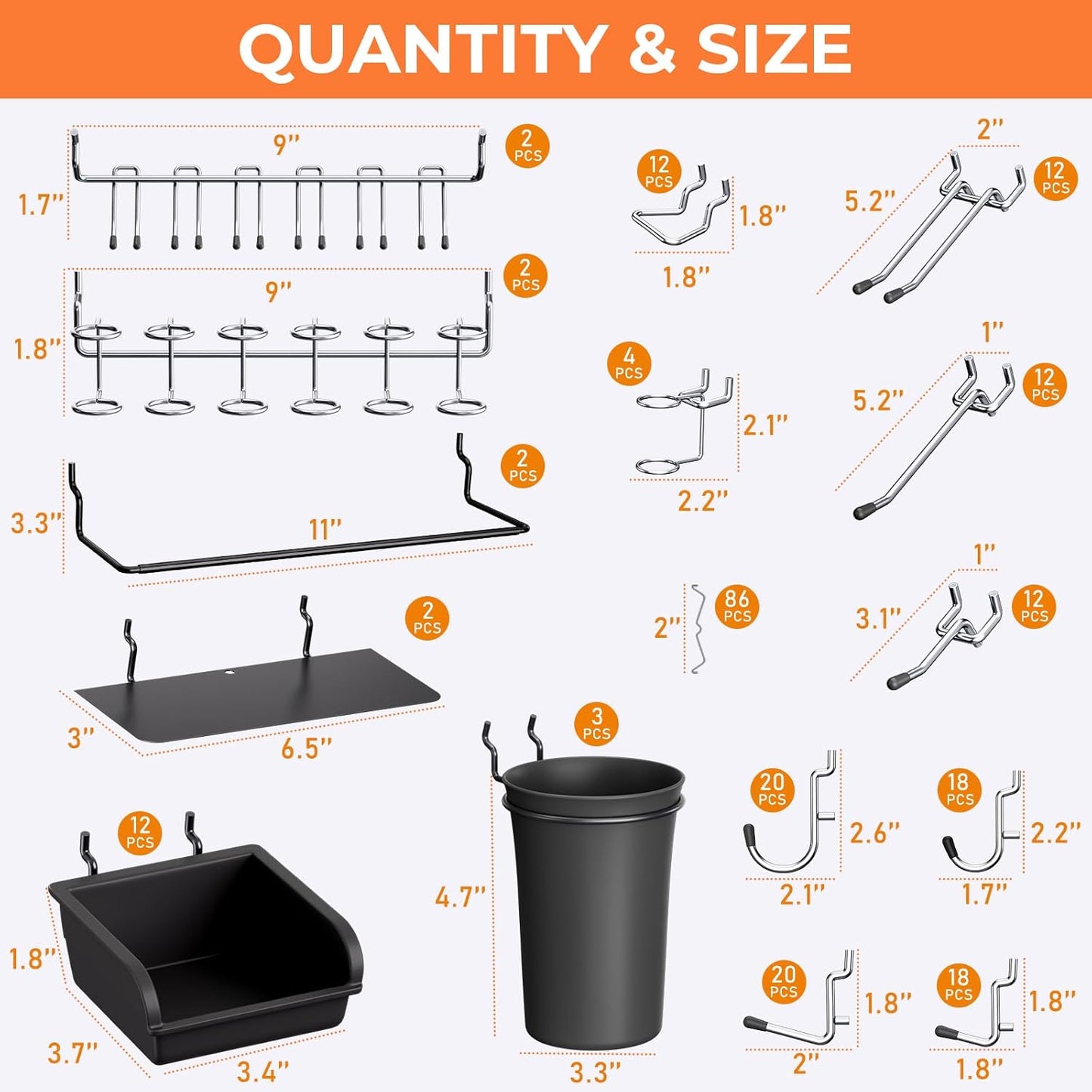 INCLY 48x24 Inch Metal Peg Board Kit with 1/4" Pegboard Hooks Accessories, 4PCS Pegboard Panels and 156PCS Black Pegboard Wall Organizer Tool Storage System for Garage Workbench Shed