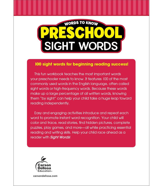 Words to Know Sight Words Preschool Workbook—Reading Activities, Games, Puzzles, Flash Cards, Tracing and Coloring Pages for Learning and Practice (320 pgs)