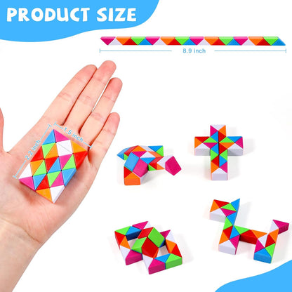 24 Pack Magic Snake Cube Fidget Toys for Kids - 24 Blocks Rainbow Twist Puzzle, Party Favors, Classroom Prizes, Birthday Goodie Bag Fillers, Stress Relief Sensory Toys