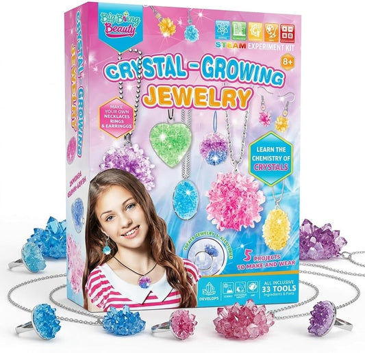 LIVEVIE Crystal Growing Jewelry Kit, Create 6 Jewelry Pieces for Kids - DIY Sparkling Pendants, Necklaces & Earrings Educational Science Kit for Hands-On Learning & Creativity