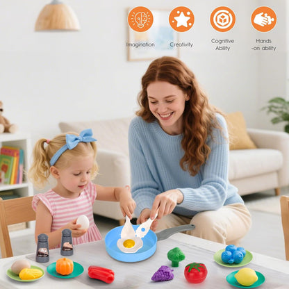 150Pcs Kitchen Playset, Toddlers Pretend Cooking Cookware Accessories, Food, Picnic Blanket, Fruits, Veges, 2Pack Shopping Storage Basket, Dessert and Prop Money, Gift for Kids (Pink)