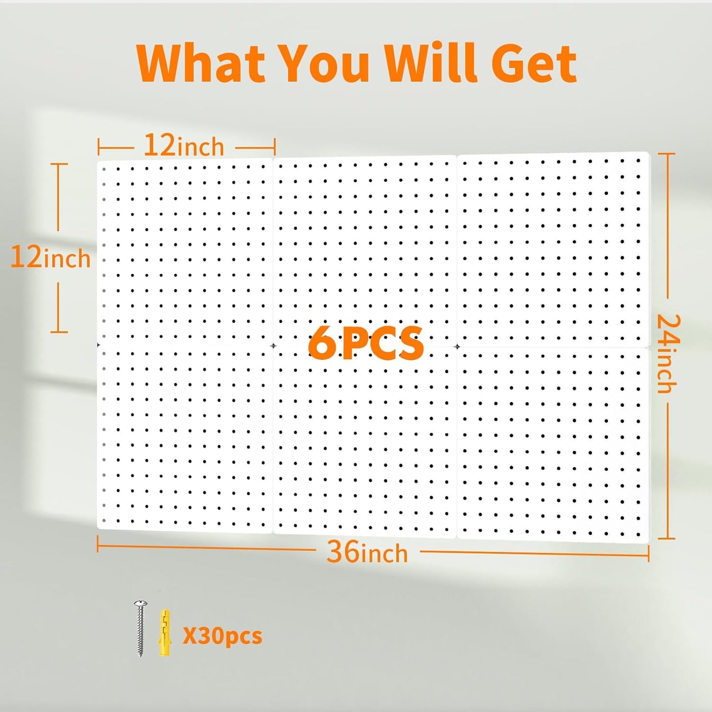 Peg Board, 4PCS Metal Pegboard Wall Organizer. Heavy Duty Pegboard, Peg Boards, Pegboard for Walls, White Pegboard for Garage Craft Room Workbench Office Kitchen Tool Organization, 12"*12"