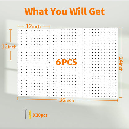 Peg Board, 4PCS Metal Pegboard Wall Organizer. Heavy Duty Pegboard, Peg Boards, Pegboard for Walls, White Pegboard for Garage Craft Room Workbench Office Kitchen Tool Organization, 12"*12"