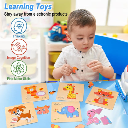 8pcs Wooden Puzzles for Toddlers 1-3, Toddler Puzzles Ages 2-4, Montessori Toys for 1-3+ Years Girl Boy, Sea Animal Puzzle for Kids, Jigsaw Puzzle Educational Toys Preschool for 1-4