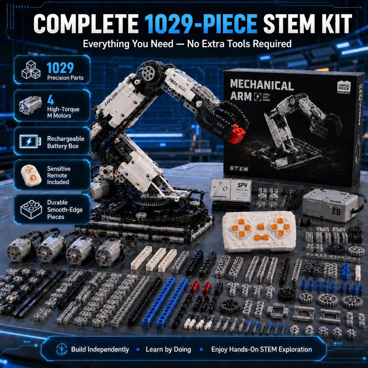 1029 PCS STEM Robotic Arm Kit for Kids Ages 8-16, Programmable DIY Robot Arm Building Toy with APP & Remote Control, Engineering Coding Robotics Kit, Educational Science Gift for Boys Girls